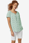 Keyhole Neckline Peasant Blouse, WHITE TROPICAL JADE PRINT, hi-res image number null