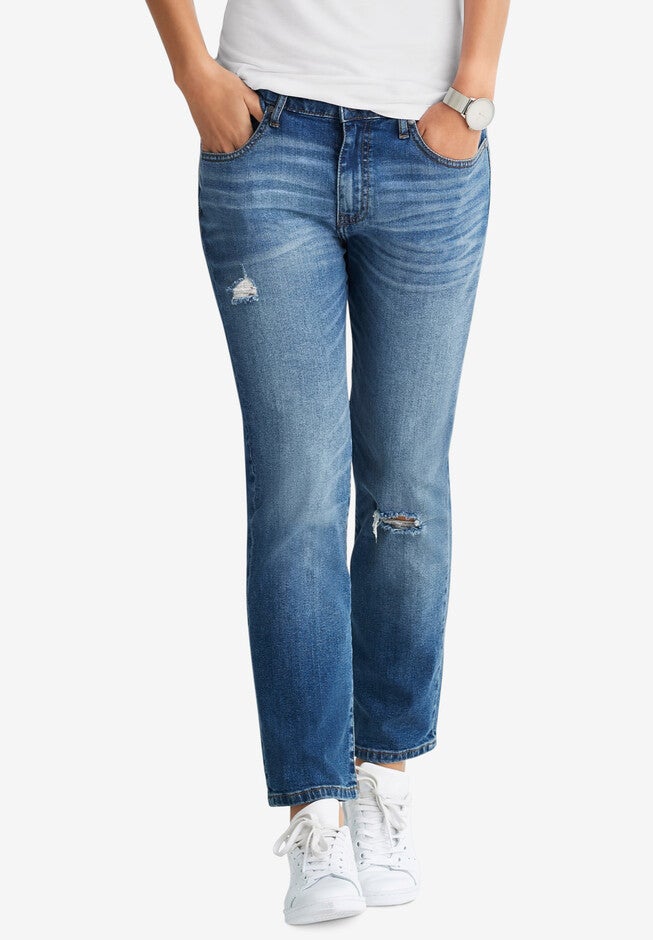 Cropped Slim Jeans, MEDIUM SANDED DISTRESSED, hi-res image number 0