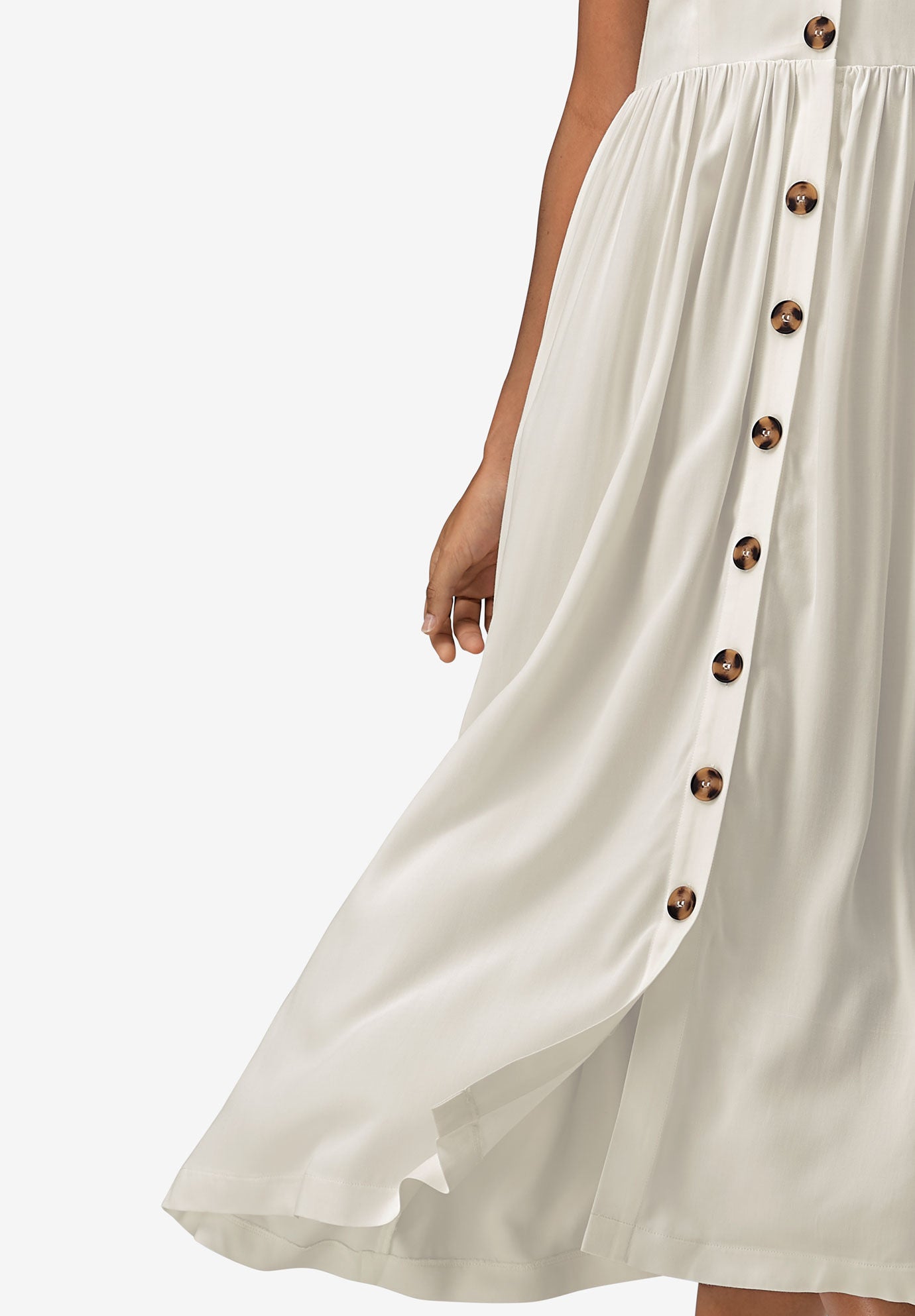 Button-Front A-Line Midi Dress, , alternate image number 2