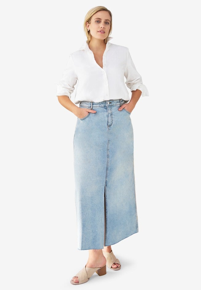 5 Pocket Denim Maxi Skirt, LIGHT BLUE STONEWASH, hi-res image number null