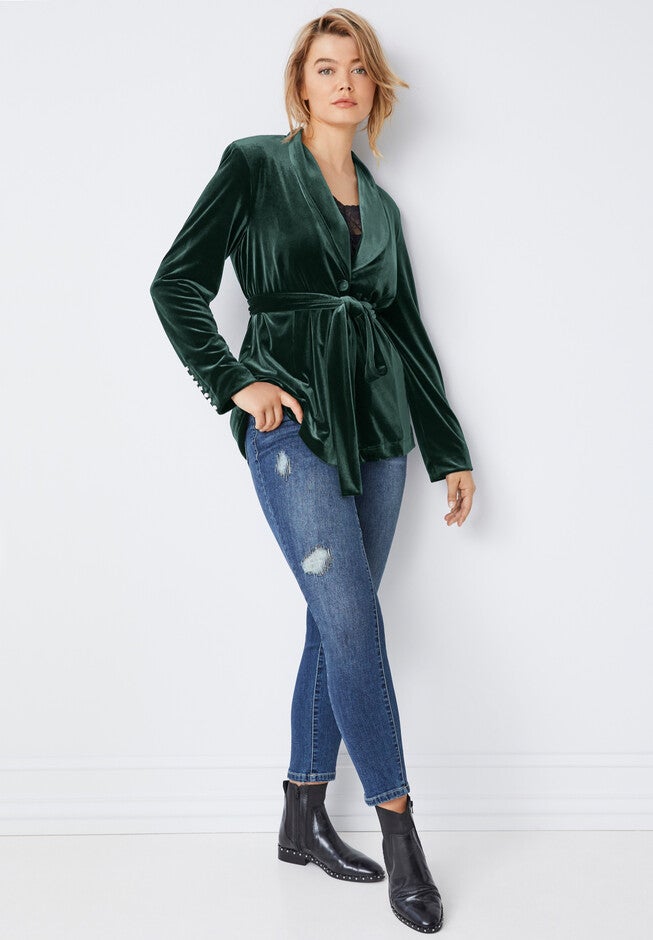 Velvet Belted Blazer, , alternate image number null