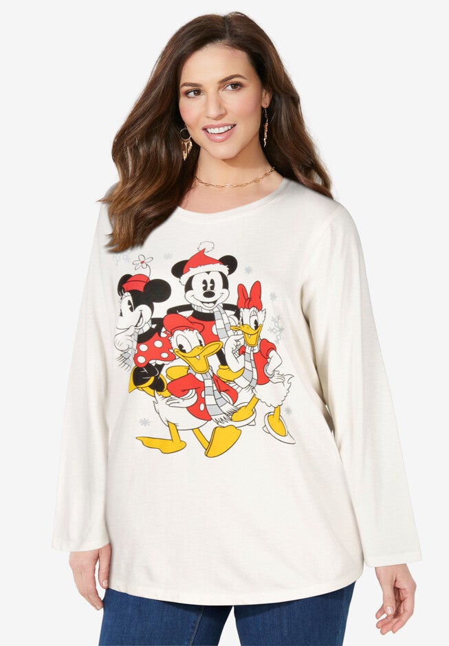 Ivory Disney Friends Long-Sleeve Crew Tee, IVORY DISNEY FRIENDS, hi-res image number null