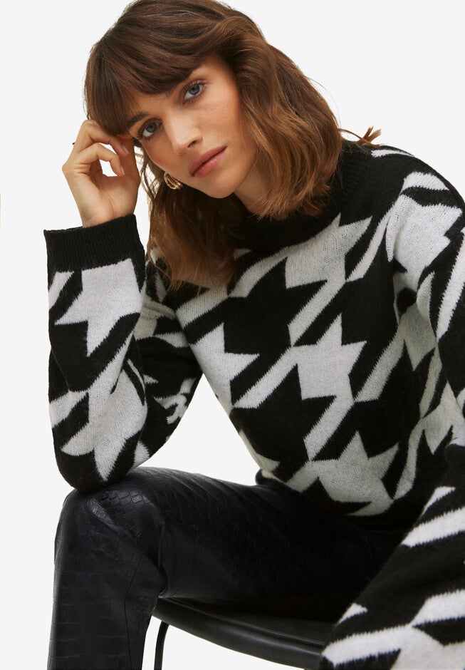 Houndstooth Pullover Sweater, , alternate image number null