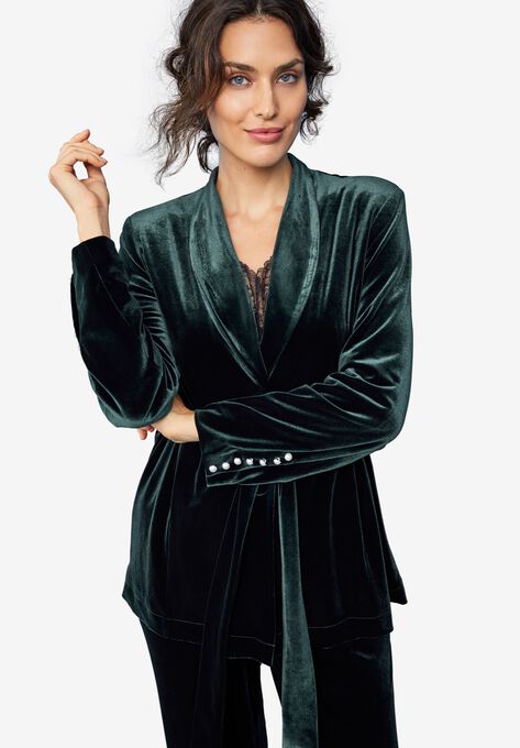 Velvet Belted Blazer, DEEP EMERALD, hi-res image number null