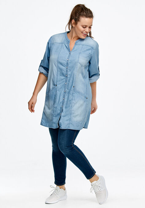 Snap Front Denim Tunic, , alternate image number null