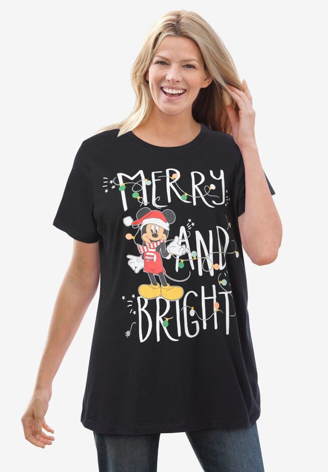 Disney Black Mickey Merry & Bright Tee, BLACK MICKEY MERRY AND BRIGHT, hi-res image number null