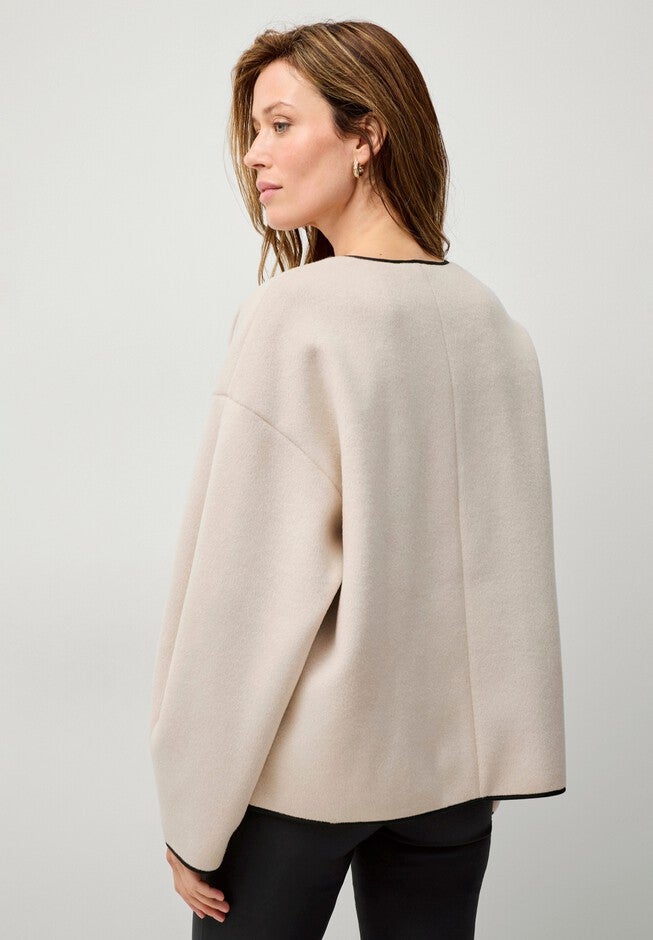Open Drape Front Boxy Jacket, STONE, on-hover image number null