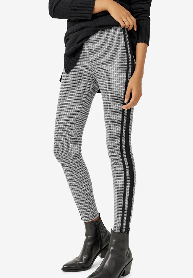 Side-Stripe Plaid Ponte Leggings, GREY PLAID, hi-res image number 0
