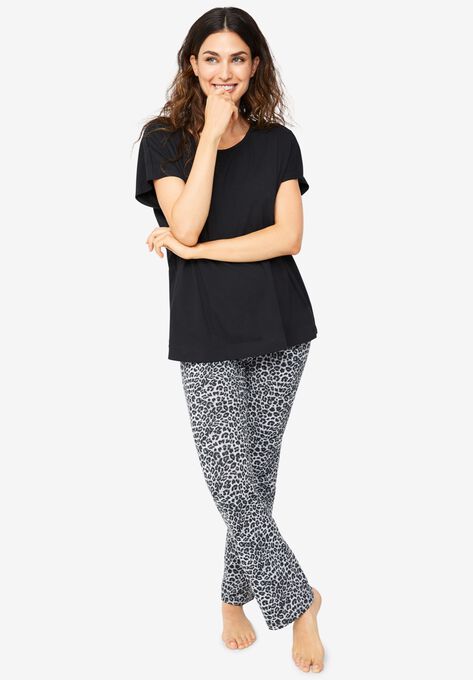 2-Pc. Knit Sleep Set, BLACK ANIMAL PRINT, hi-res image number null