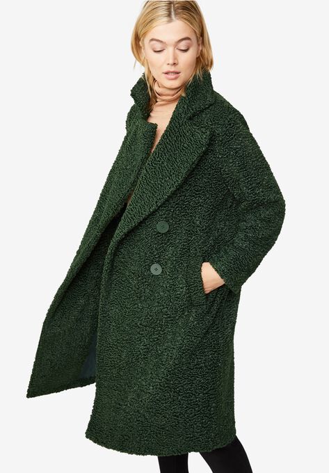 Double-Breasted Teddy Coat, MIDNIGHT GREEN, hi-res image number null