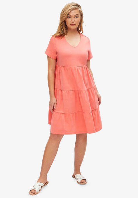 Tiered Tee Dress, SWEET CORAL, hi-res image number null