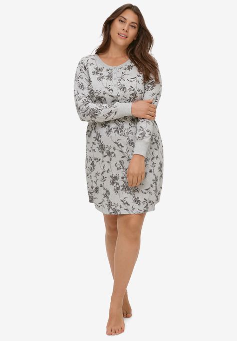 Long Sleeve Henley Sleepshirt, , alternate image number null