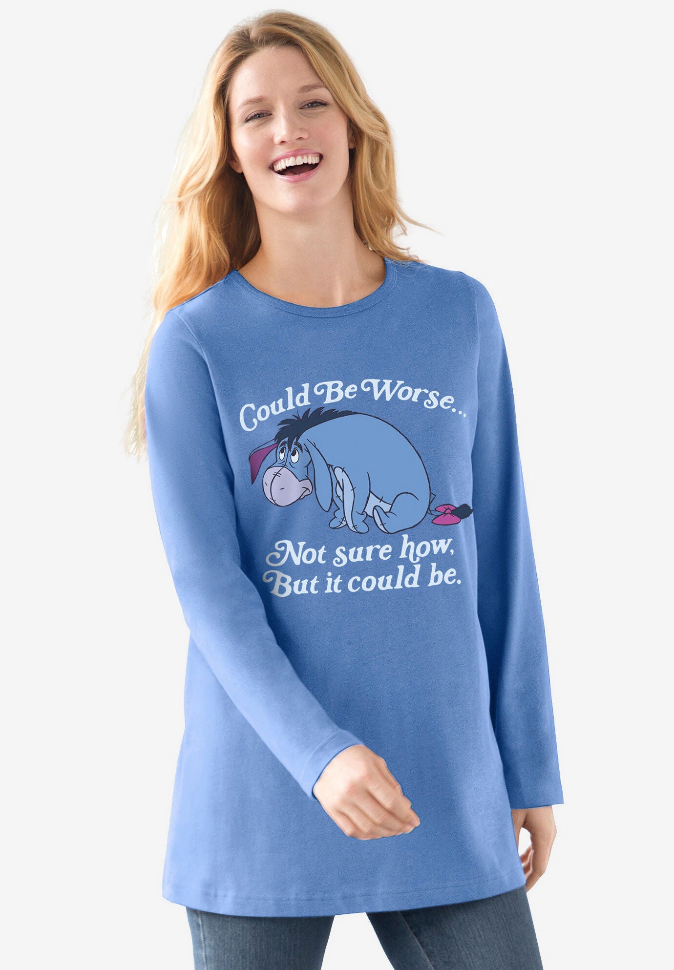 Disney Women&#39;s Long Sleeve Crew Tee Eeyore Could be Worse, FRENCH BLUE EEYORE, hi-res image number 0
