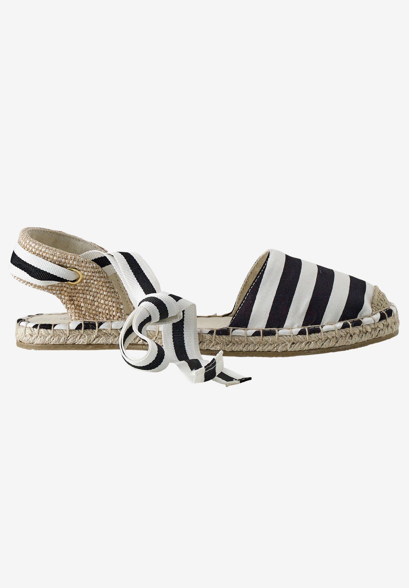 Lace-Up Flat Espadrilles, BLACK WHITE STRIPE, hi-res image number 0