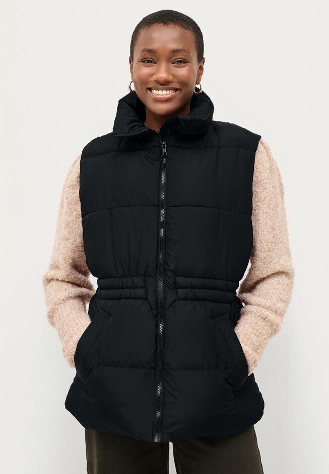 Puffer Vest with Elastic Waist, BLACK, hi-res image number null