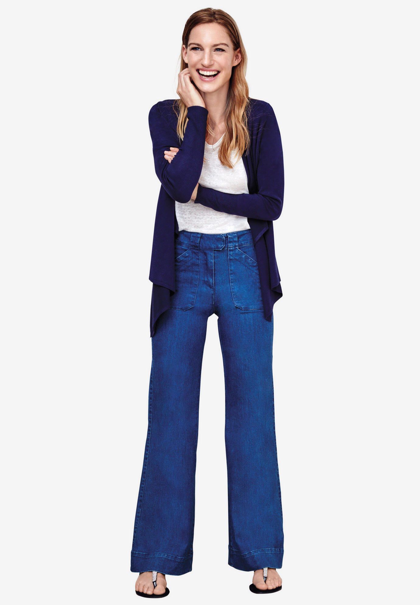 High-Waist Wide-Leg Stretch Jeans, DARK STONEWASH, hi-res image number 0