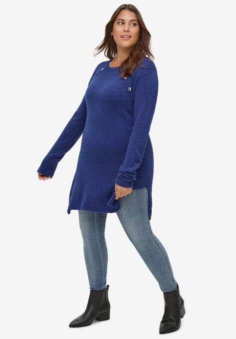 Button-Trim Sweater Tunic, , alternate image number null