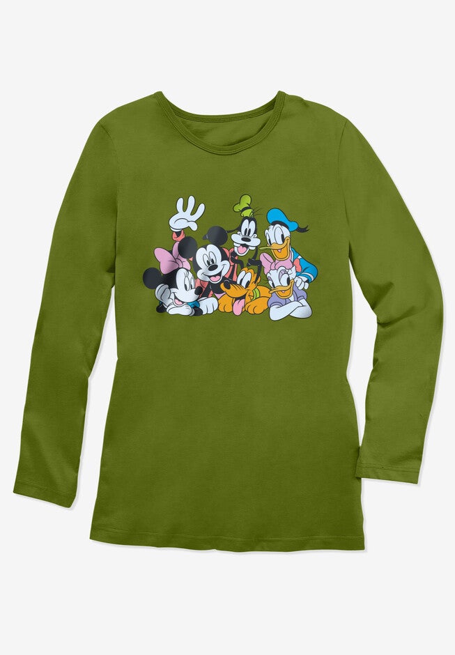 Disney Women's Long Sleeve Crew Tee Olive Disney Friends, , alternate image number null