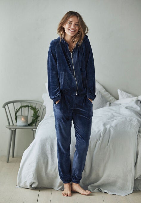 Velour Zip-Front Hoodie, , alternate image number null