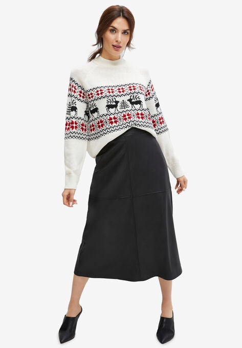 Faux Leather A-line Midi Skirt, BLACK, hi-res image number null