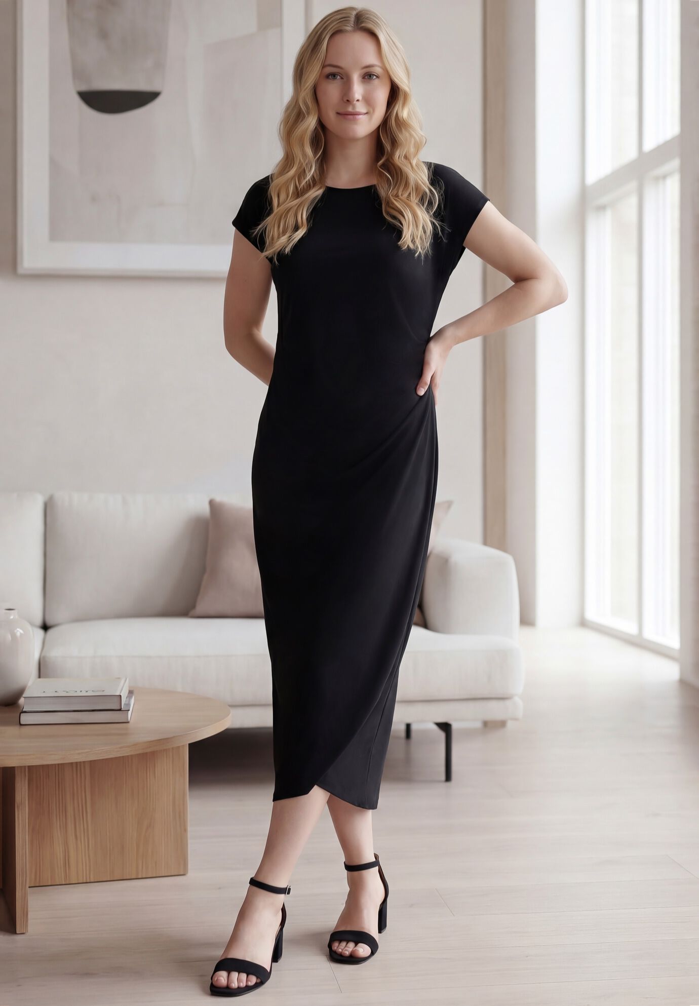 Ruched A-Line Knit Midi Dress