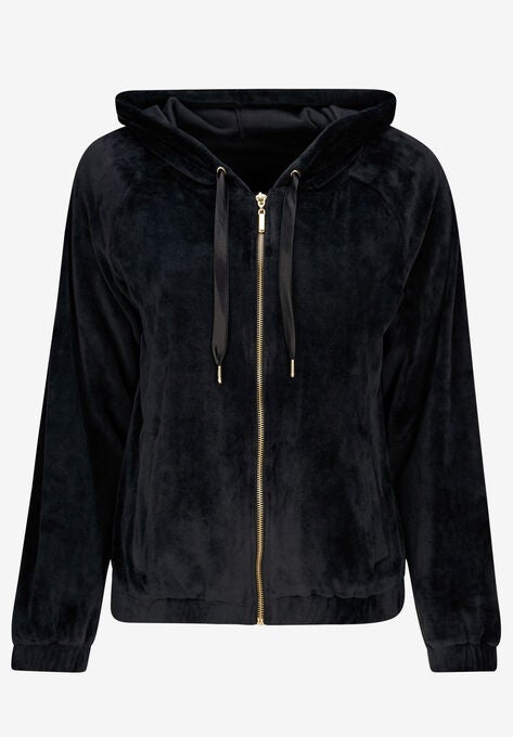 Velour Zip-Front Hoodie, , alternate image number null