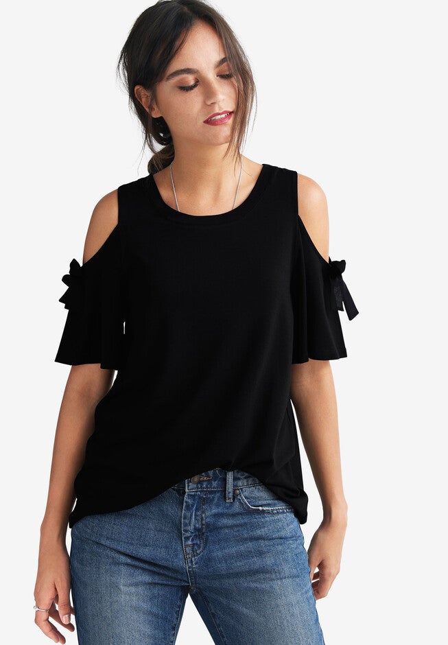 Cold-Shoulder Top, BLACK, hi-res image number null