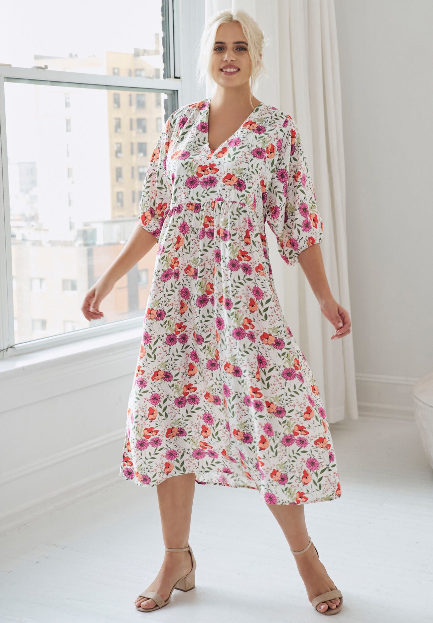 Blouson Sleeve Empire Midi Dress, , alternate image number 2