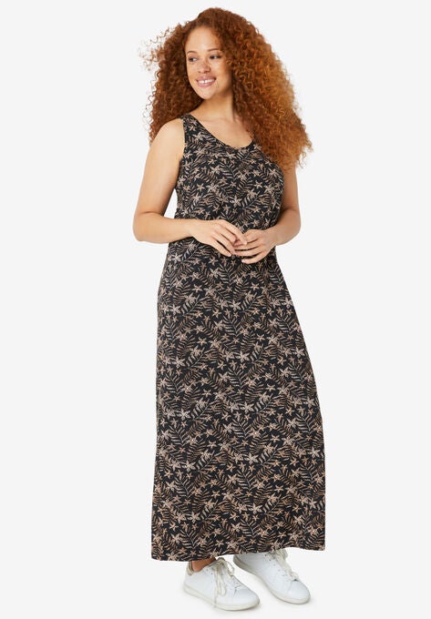 Tank Knit Maxi Dress, BLACK TAN FERN PRINT, hi-res image number null