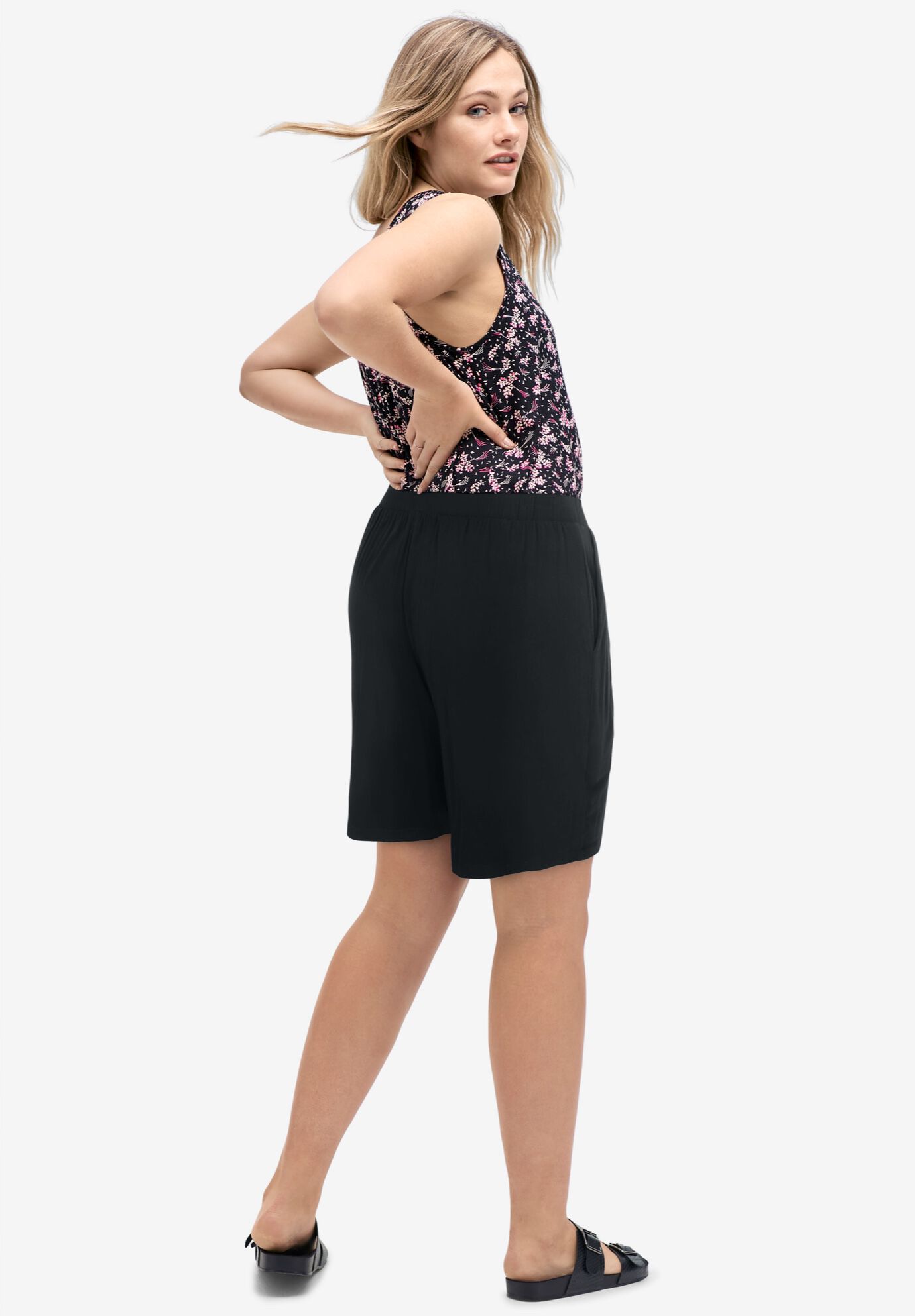 Soft Knit Shorts With Pockets, BLACK, on-hover image number 1