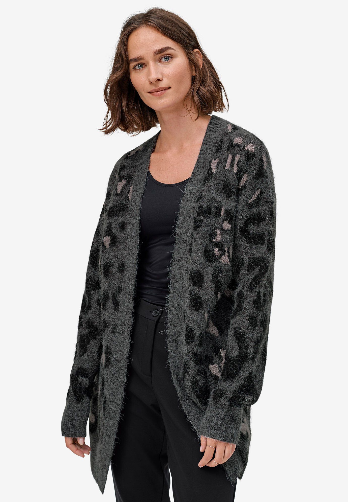 Animal Print Jacquard Cardigan, HEATHER CHARCOAL LEOPARD, hi-res image number 0