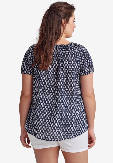 Keyhole Neckline Peasant Blouse, , on-hover image number null