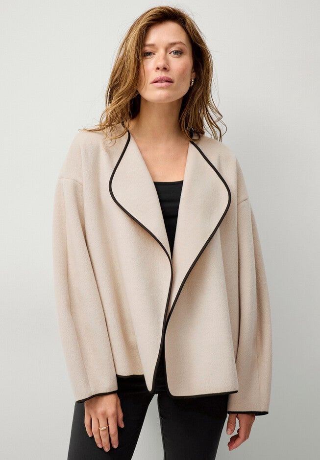 Open Drape Front Boxy Jacket, STONE, hi-res image number null