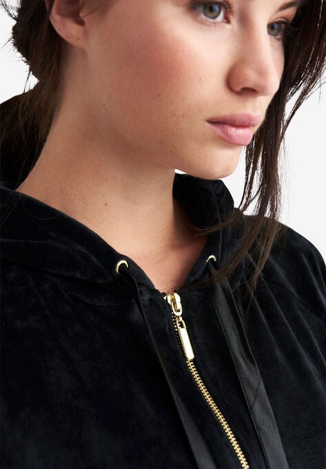 Velour Zip-Front Hoodie, , alternate image number null