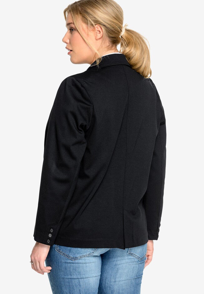 Ponte Knit Button-Front Blazer, , on-hover image number 1