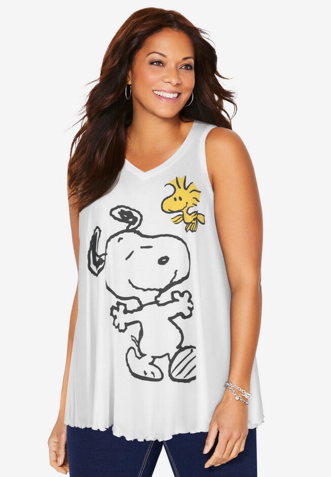 V-neck Snoopy Tank, WHITE SNOOPY WOODSTOCK, hi-res image number null