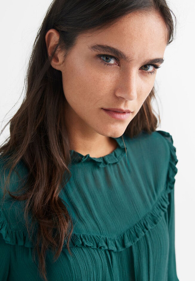 Ruffle-Trim Crinkle Blouse, , alternate image number 2