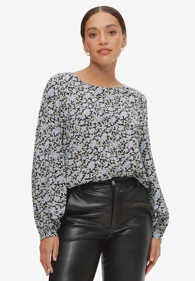 Blouse with Full Sleeves, BLUE FLORAL, hi-res image number null
