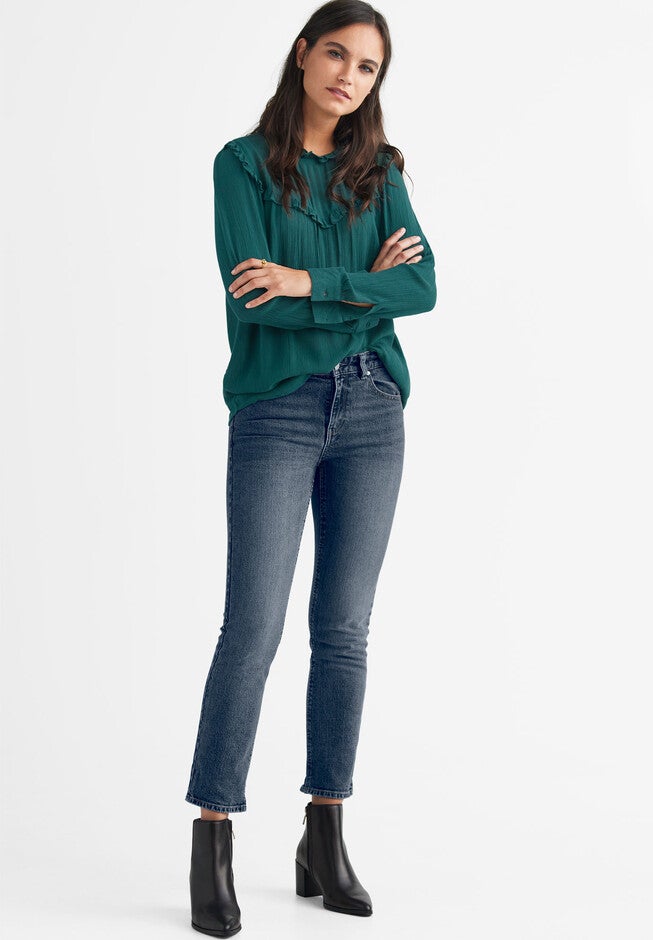 Ruffle-Trim Crinkle Blouse, , alternate image number 3