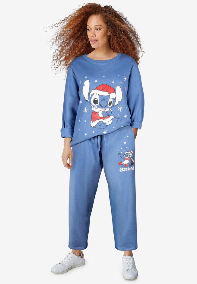 Disney Long-Sleeve French Blue X-mas Stitch Crewneck, FRENCH BLUE XMAS STITCH, hi-res image number null