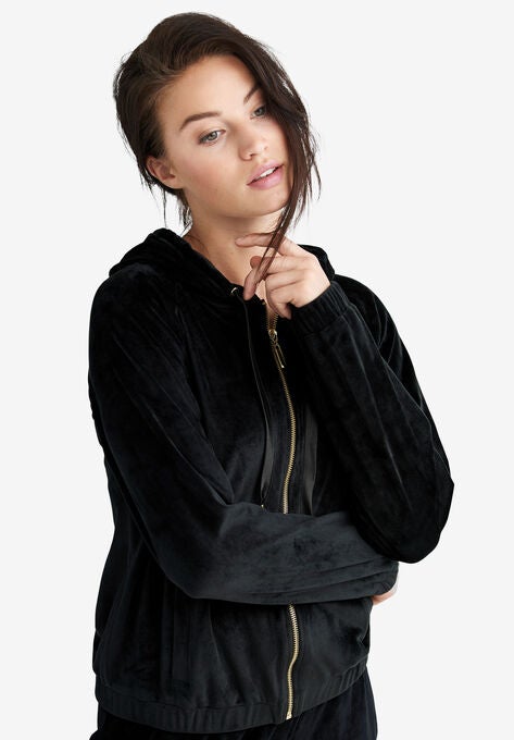 Velour Zip-Front Hoodie, , alternate image number null