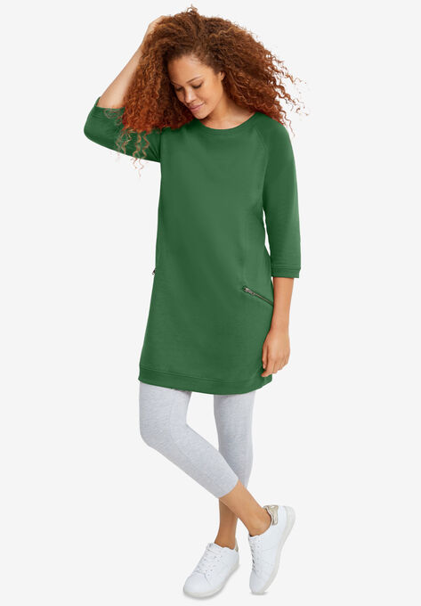 French Terry Zip Pocket Tunic, FOREST JADE, hi-res image number null