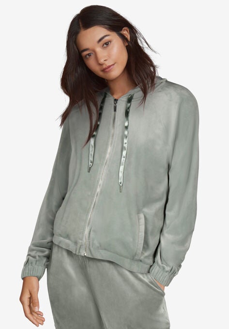 Velour Zip-Front Hoodie, GREY SPRUCE, hi-res image number null