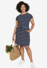 Knit Drawstring Dress, NAVY WHITE STRIPE, hi-res image number null