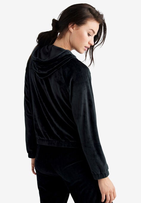 Velour Zip-Front Hoodie, , alternate image number null