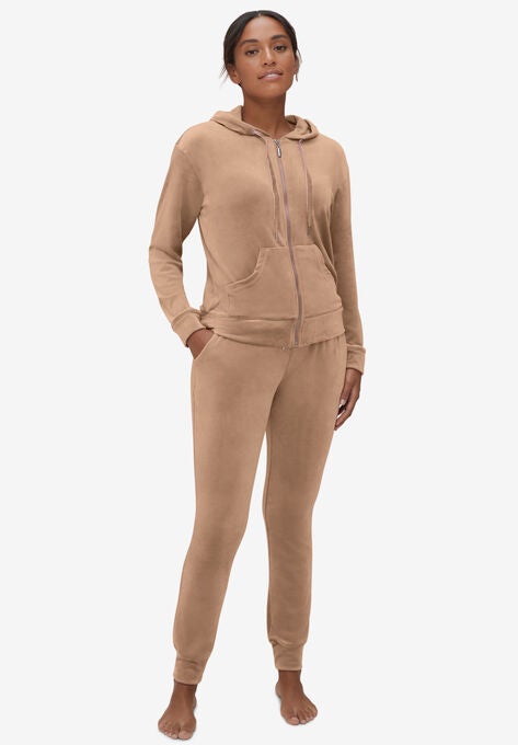 Velour Zip-Front Hoodie, BROWN SUGAR, hi-res image number null