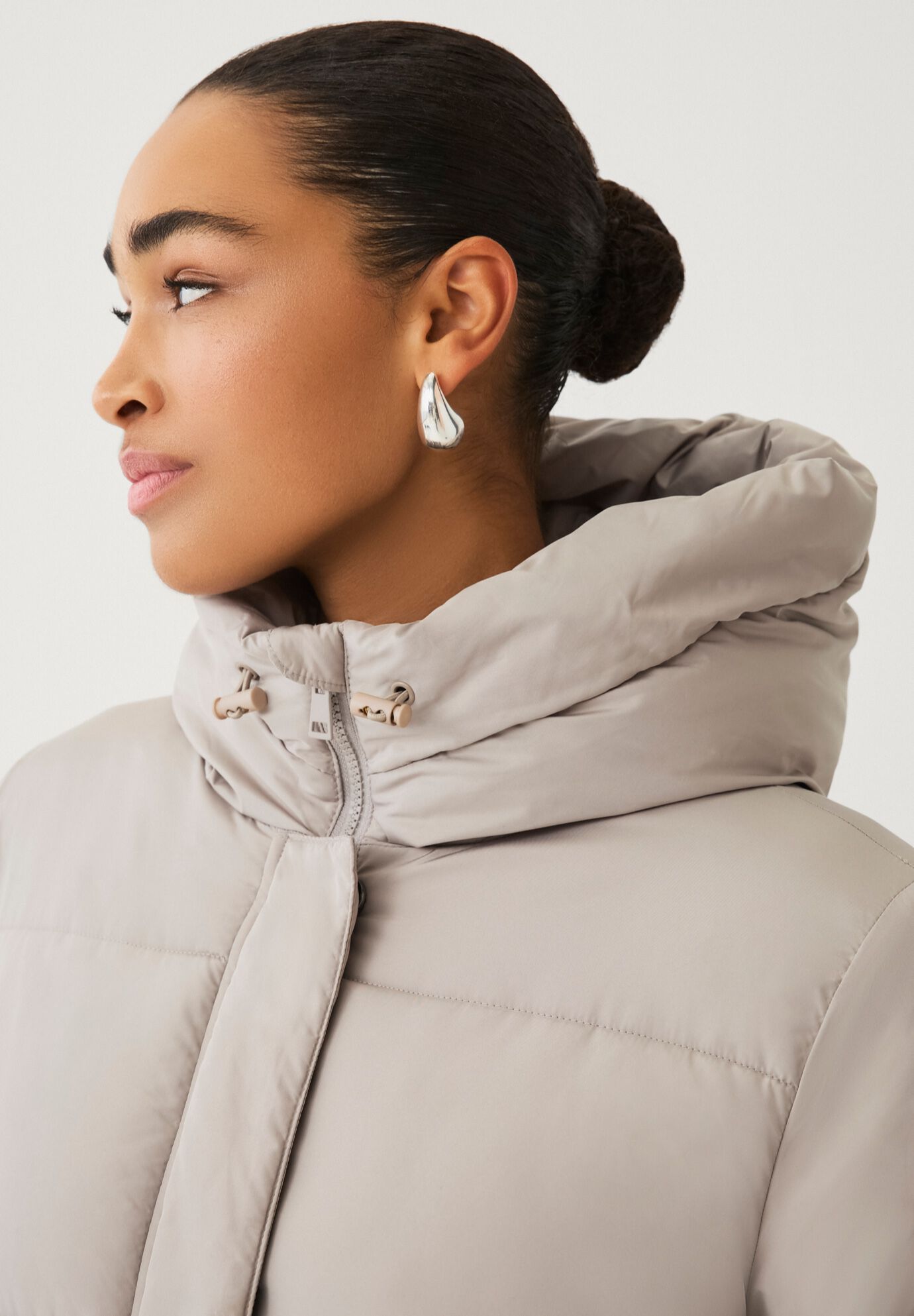 Hooded Drawstring Puffer, TAUPE GREY, alternate image number 4