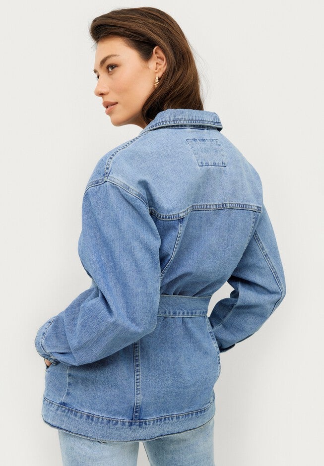 Belted Denim Jacket, MEDIUM STONEWASH, on-hover image number null