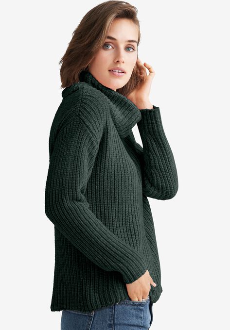 Chenille Turtleneck Sweater, DARK EMERALD, hi-res image number null