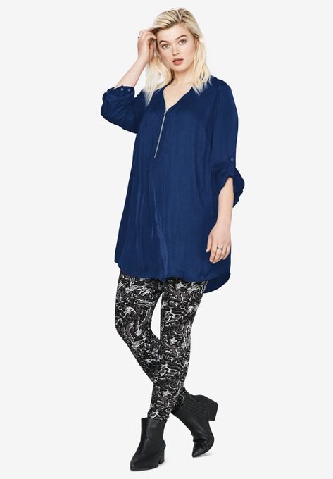 Zip-front sateen tunic, EVENING BLUE, hi-res image number null